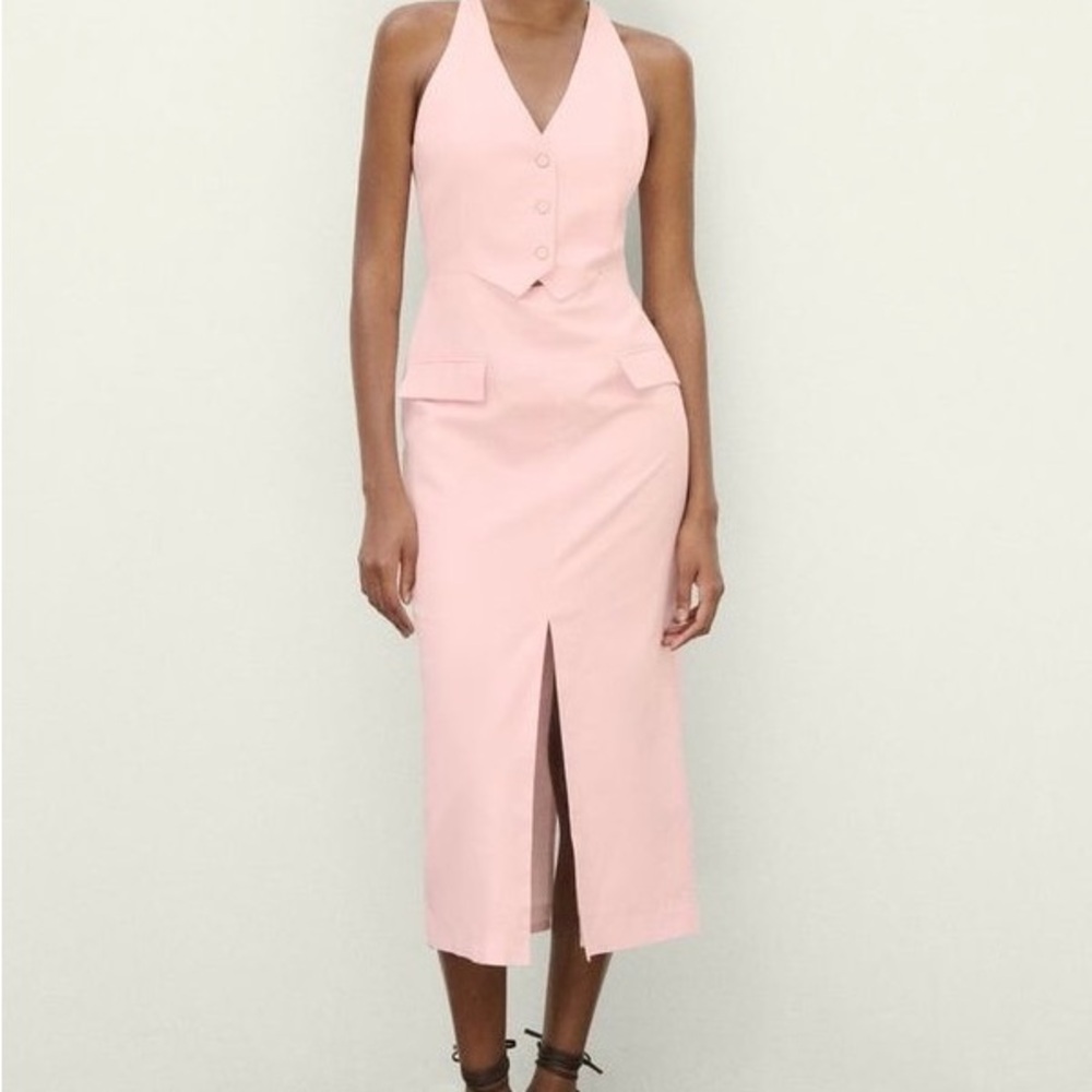 Zara LINEN BLEND MIDI DRESS